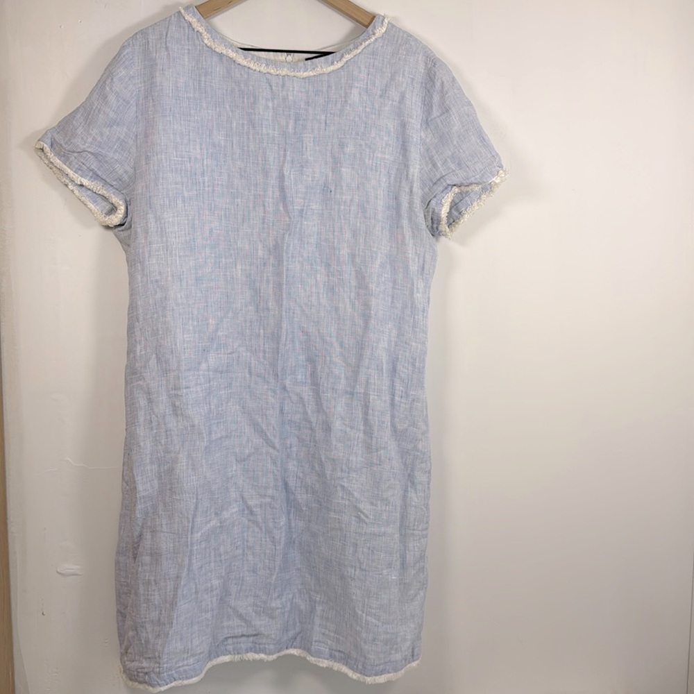 French Curve Linen Blue Dress Size L - Picture 2 of 6